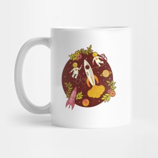 Race to the Moon with Florals in Maroon Mug